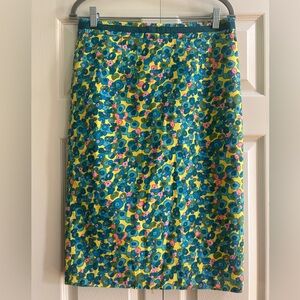 Boden Skirt Women’s Size 8L Teal Yellow Floral Pencil Woven Stretch Career
